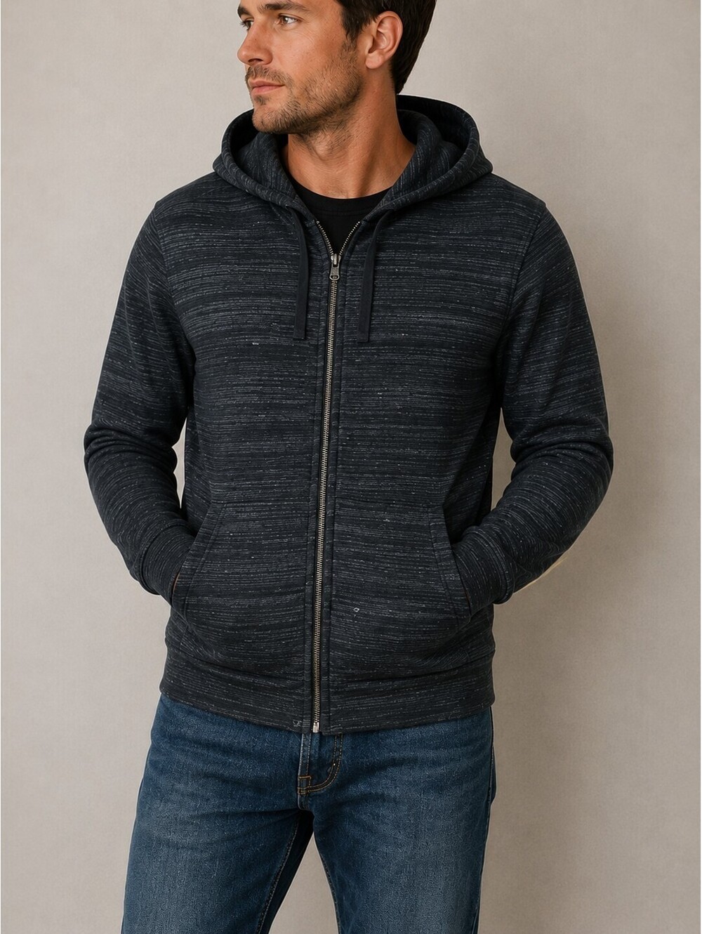 John Varvatos Hoodie Mens Med Charcoal Full Zip Lightweight Gorpcore Space Dyed
